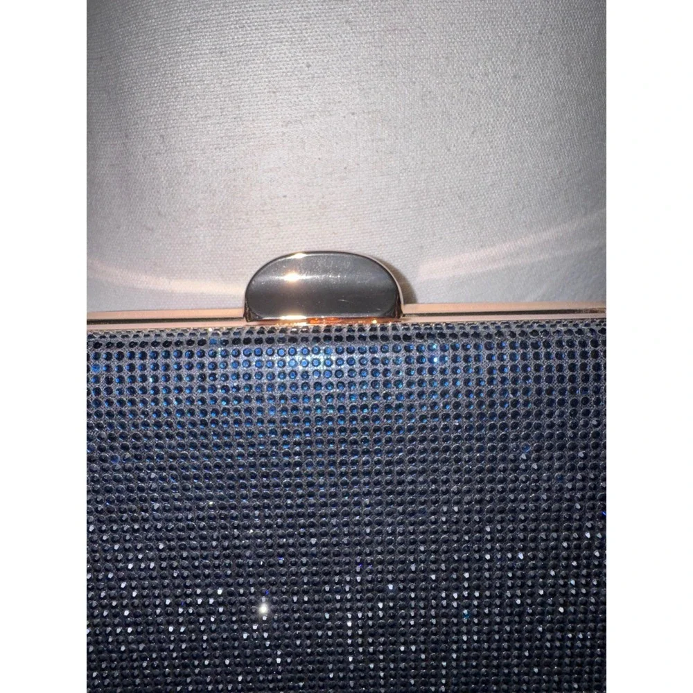 Navy Blue Rhinestone Evening Clutch Bag Gold Chain Crossbody Wedding Minaudiere